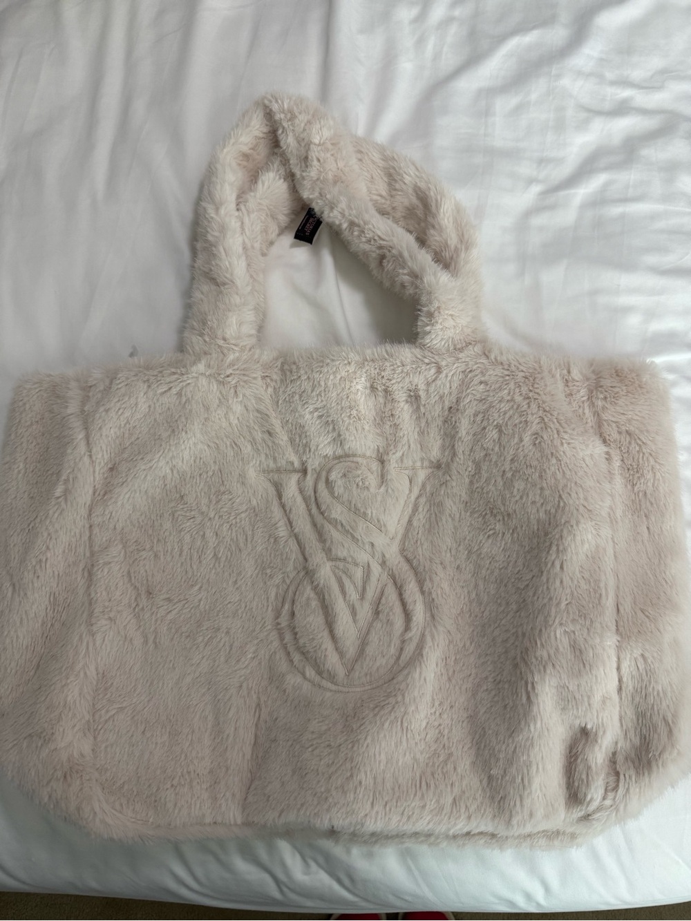 Plush Faux Fur Tote Bag with Embossed Monogram